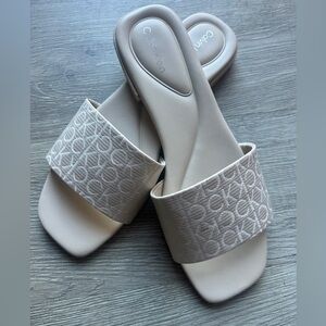 Calvin Klein Women's Beige Slide Sandals
